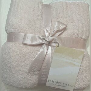 🆕 Barefoot Dreams CozyChic Contrast Tip Blanket 45" x 60" Blush Pink & White
